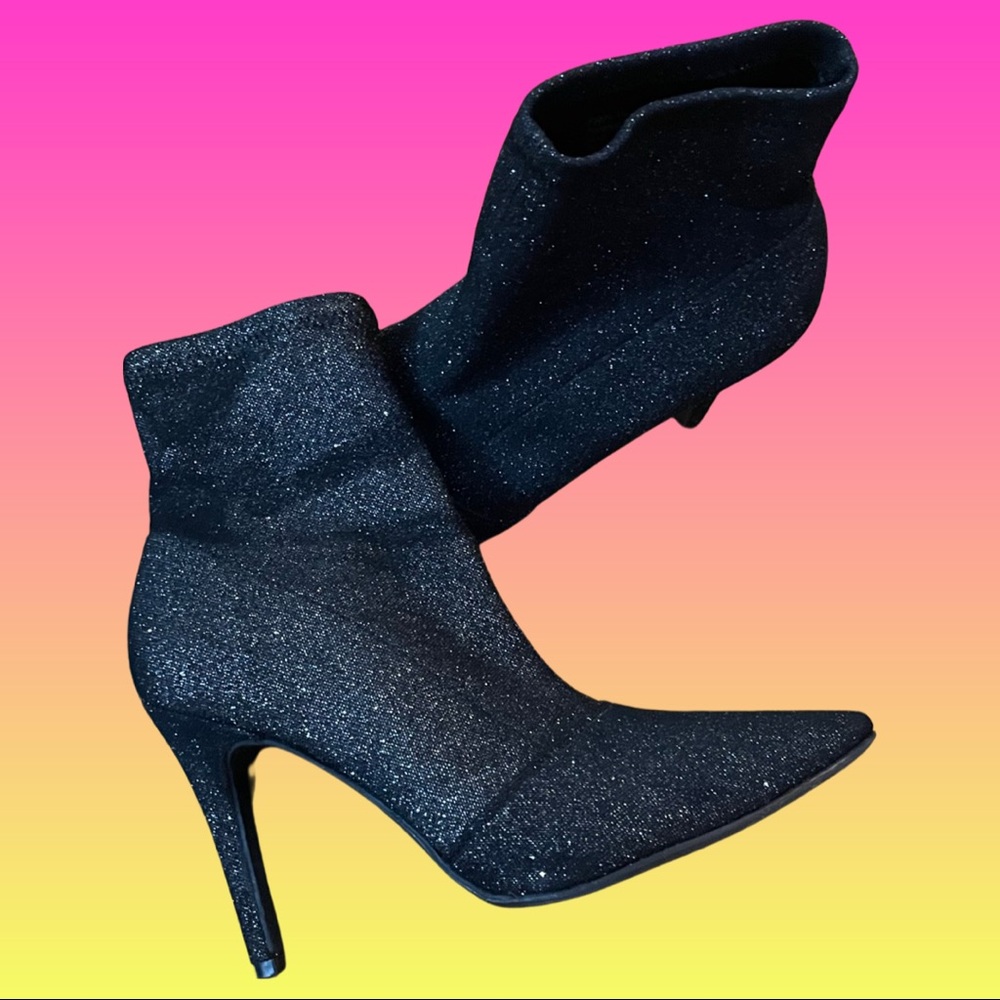 Brash Sparkle Black Sock Heels -7.5